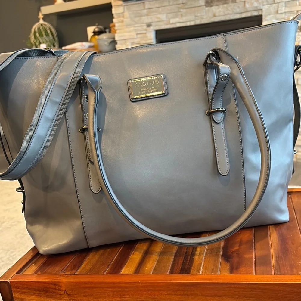Mosiso Gray PU Leather LaptopTote Bag